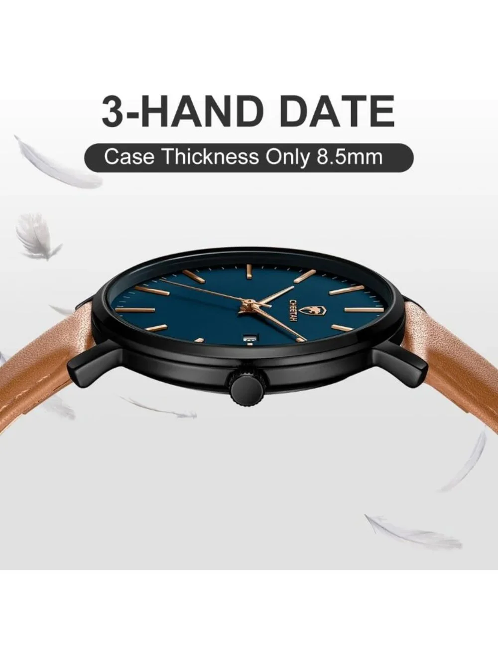 Men's Brown/Black/Blue Leather Strap Minimalist Waterproof Quartz Wrist Watch